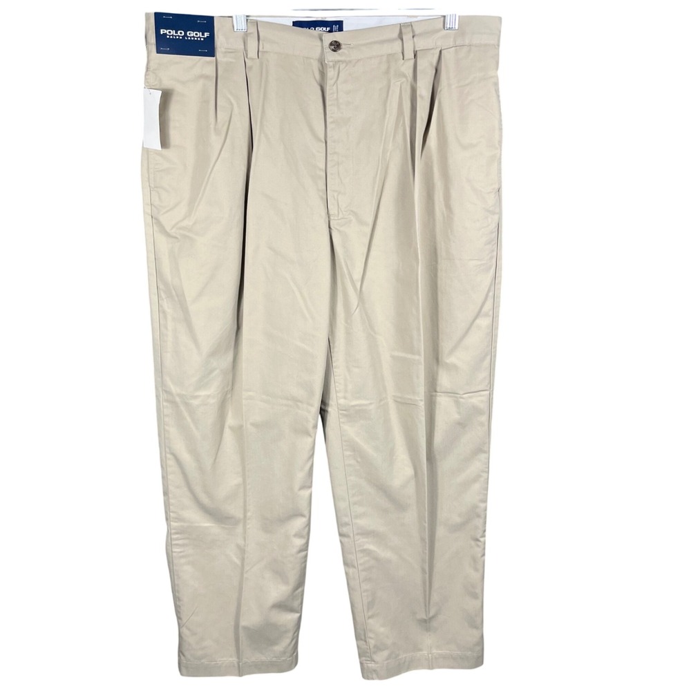 Polo Golf Ralph Lauren Pants Mens 38x30 Tan Khaki Pleated Classic Trousers NEW
